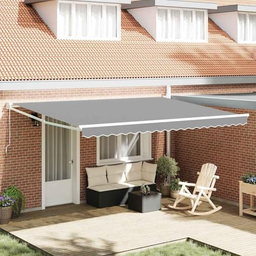 Gecheer Markise Weiß 5 x 3 m Metall, Markise Balkon Terrassenüberdachung für Terrasse Garten Café362020