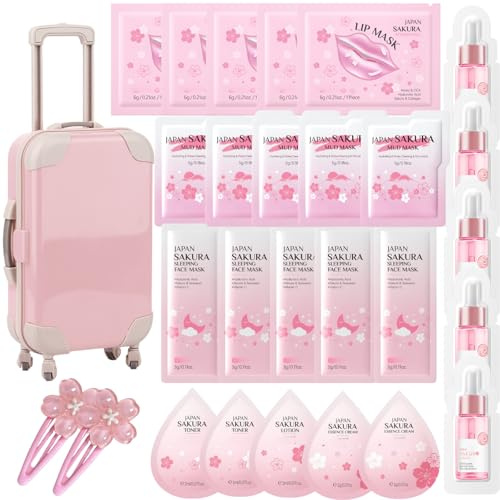 28PCS Sakura Skin Care Set for Teenager Girl Gift - Sleepover Spa Party Supplies Set – Travel Kits Gift Packs with Face Masks, Lip & Eye Masks, Serum, Mud Mask, Storage box, Hair Clip