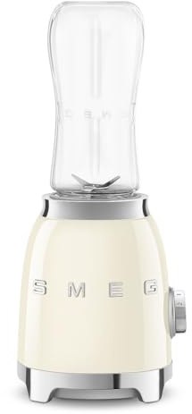Smeg, Mini-Blender PBF00CREU, 2 Niveaux de Vitesse, Blocage Moteur de Sécurité, 1 Bouteille de 600 ml Fournie, Base Antidérapante, Range cordon Intégré, 300W, Crème