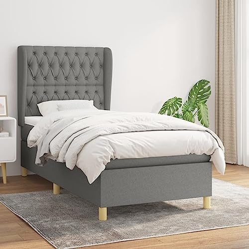 Frdhee Schwebebett Seniorenbett Tagesbett,Boxspringbett mit Matratze Dunkelgrau 90x190 cm Stoff,Bett Für Schlafzimmer Gästezimmer,Kompakte Verpackung,Einfache Montage