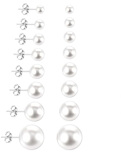 8 Pairs Pearl Stud Earrings for Women 3-12mm Pearl Earings Set Fake Pearls Jewelry Gift For Bridal Wedding Multiple Piercing