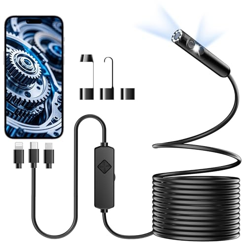 EASTBEAR Dual-Lens Endoscope Camera with Light, 1920P HD Borescope with 8 Adjustable LEDs, 16.4FT Semi-Rigid Snake Cable, IP67 Waterproof Inspection Camera for iOS & Android - Black