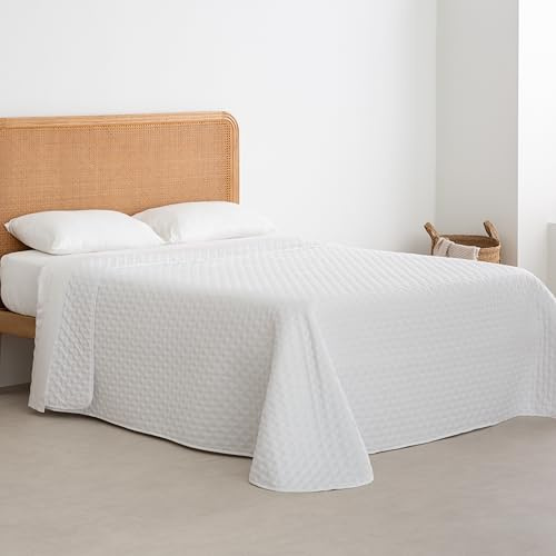 fundabel® Colcha Boutí Acolchada Reversible, para Cama 150, Blanco Óptico | 250x270 cm | Reversible | Microfibra Suave | Relleno Tacto Pluma | Ligera | Fabricada en España