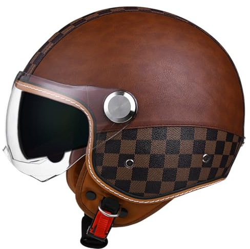 Casch Moto Jet E Demi-Jet Con Doppia Visiera Aperto Casco 3/4 Retrò Moto Per Uomini E Donne Adulti Casco Mezzo Scodella Per Scooter Cruiser DOTECE Omologato Caschi Cromwell D,XXL:63-64CM