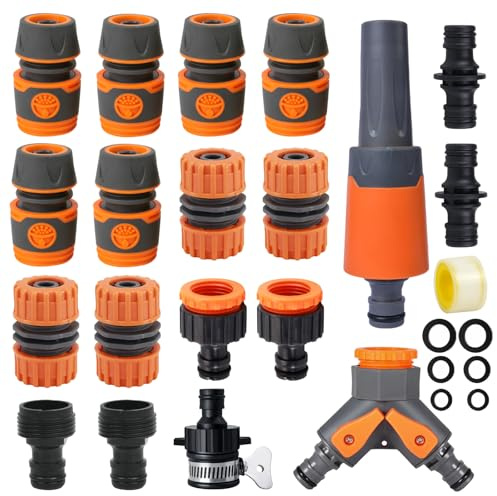 20PCS Garden Hose Connector Set Hose Pipe Connectors and Fittings, Dual Hose Connector 2 Way Garden Hose Diverter Y-Valve Hose Connector, Water Hosepipe Connections Attachments for Taps & Hoses