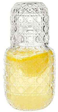 Jarra de agua con taza | Dispensador de enjuague bucal transparente | Jarra de noche para mesita de noche, vaso de agua, para líquidos, mesa de vino, baño, hogar, cocina, comedor,