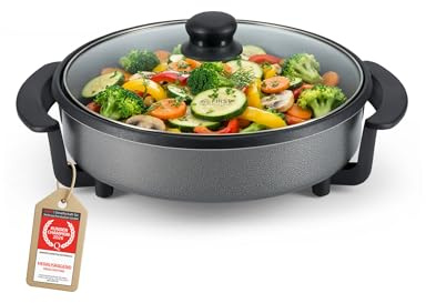 TZS First Austria - Padella Elettrica Multifunzione 1,8L - Ø 30cm - 1500W - Termostato Regolabile (90-240°C) - Rivestimento Antiaderente - Ideale per Feste e Paella - Grigio