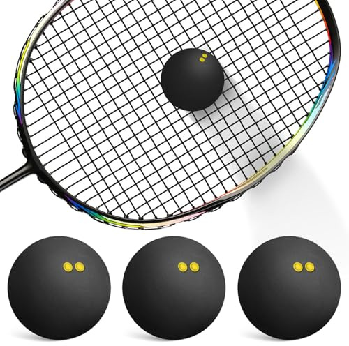 DOITOOL 3 Pièces Ball de Squash Noir en Caoutchouc pour Entraînement et Compétition, Balle de Squash Sportive Rebond Élevé pour Débutants et Athlètes