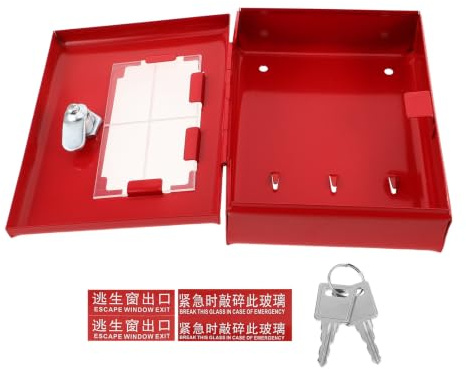 FESTFENDS Feuerwehr Schlüsselbox aus Metall und Glas Rot zur Wandmontage für Schlüssel zur Gebäudesicherung für Büro und Zuhause Zufälliger Stil