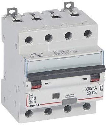 Legrand 411238 Disjoncteur différentiel monobloc DX³6000 10kA arrivée haute et départ bas à vis, 4P, 400V, 10A typeA, 300mA