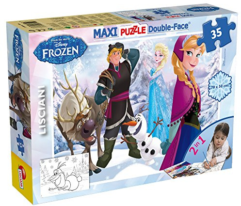 Lisciani - Disney Frozen Lernspiel - Puzzle ab 3 Jahren - Double Face 2 in 1: Supermaxi Legespiel & Ausmalbild - 35 Teile - Riesenformat 70 x 50 cm - ELSA & Anna Eiskönigin Spielzeug für Kinderzimmer