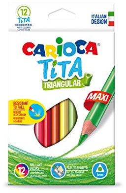 CARIOCA Buntstifte, Tita Buntstifte mit Radiergummi – leuchtende und auswaschbare Farben, integrierter Radiergummi, der die Farbe ausradiert, extra starke Mine Ø 3 mm, (Box mit 12 Buntstiften)