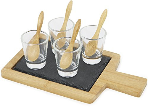 com-four® 9-teiliges Vorspeisen Set, Amuse Gueule Set aus Tablett | Gläser und Löffel
