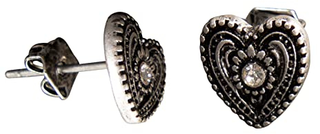 Alpenflüstern Trachten-Ohrstecker Strass-Herz - Damen-Trachtenschmuck, Trachten-Ohrringe (antik-silber-farben) DOR047
