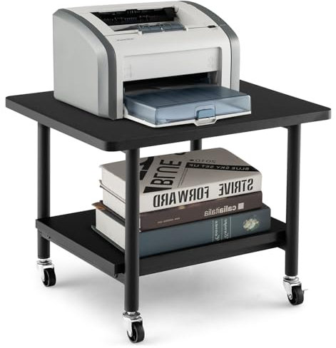 GIANTEX Druckertisch mit Rollen, Druckerständer Druckerwagen rollbar mit 2 Ebenen, Druckerschrank Rollcontainer Druckerhalter Holz, Beistelltisch Druckerregal Rollregal Rollwagen