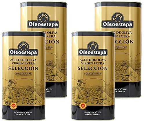 Oleoestepa Selección – Aceite de Oliva Virgen Extra Pack 4 x 5L – DOP Estepa – Extracción en frío – Variedades de la comarca – Frutado fresco – Producción sostenible – Uso arroces y repostería fina