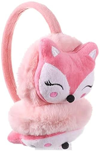 Cysocool Kids Furry Winter Earmuffs Cute Fox Plush Faux Fur Earmuffs Girls Boys Soft Warm Fleece Cushioned Ear Warmers Earflaps Ears Protector Children Warm Ear Covers Winter Xmas Gift,Pink