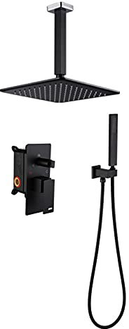 SXLSZ 2 Fonctions Colonne de Douche Encastrable avec Pommeau de Douche, Douche à Main, Montée Au Plafond Luxe Laiton Systeme de Douche,Noir