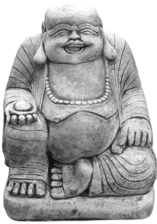 gartendekoparadies.de Statue eines asiatischen Mönches, Steinfigur, H. 75 cm, 191 kg, Grau, frostsicher aus Steinguss für Außenbereich