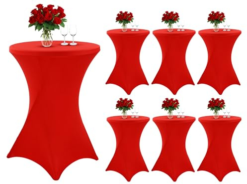 Showgeous Rot Stehtisch-Stretchhussen 6er-Set,Ø80-85cm | Hochzeiten und messen Dehnbar,blickdicht,schmutzabweisend,waschbar und mit verstärkten fußtaschen