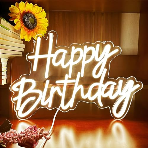 Happy Birthday Neonschild Wanddekoration Licht für Schlafzimmer Café Jubiläumsparty wiederverwendbar und dimmbar alles Gute zum Geburtstag LED Neon USB betrieben[Energieklasse G]