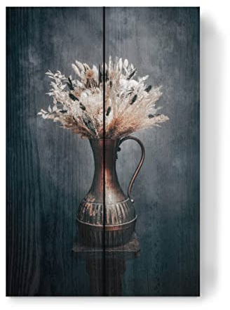 artboxONE Holzbild 30x20 cm Natur Trockenblumenstrauß Schwarz Weiß von Künstler Steffen.Gierok
