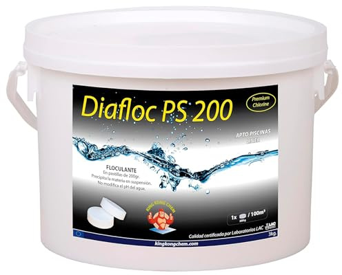 DIASA INDUSTRIAL Floculante en Pastillas 200 gr DIAFLOC PS 3 KG - Clarificante Piscinas Grandes - Elimina particulas en suspensión (Pastillas 200 Gramos, 3, Kilos)