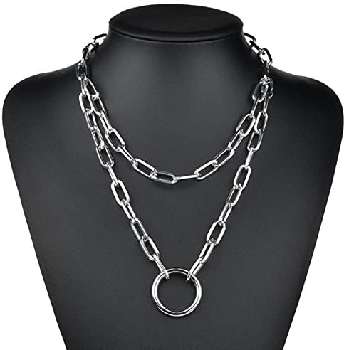 WEITING Punk Multi Layer Love Lock Pendant Choker Necklace Women Men Padlock Chunky Chain Necklace Couple Jewelry Gift-silver