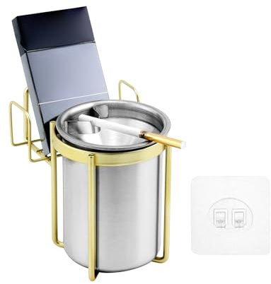 QWORK® Posacenere da bagno, posacenere a parete, autoadesivo, acciaio inossidabile