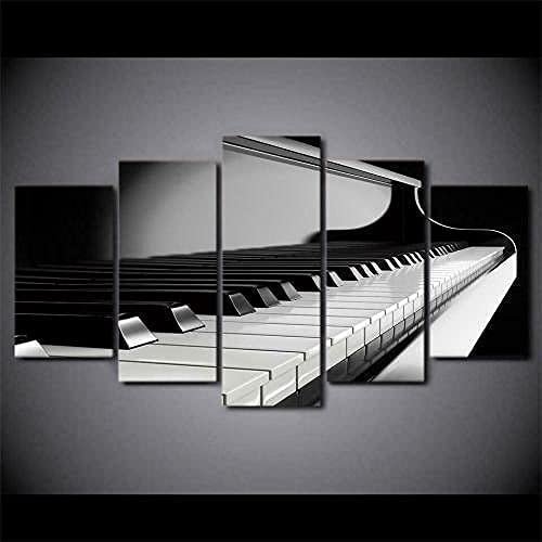 Leinwand Bilder Klaviertasten Musikinstrument, 5 Teilige Kunstdruck - Wandbilder Wohnzimmer, Schlafzimmer, Moderne Wanddeko, Bild Auf Leinwand (Mit Rahmen 200 X 100 Cm) -0W8H+N4S2-7M3N+G3B3-1U4I-L0F
