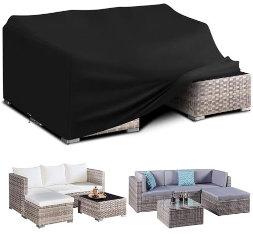 PATIO PLUS Rechteckige Tischdecke, 420D Oxford-Gewebe, Gartenmöbelabdeckung, wasserdicht, winddicht, UV-Schutz, 242 x 162 x 90 cm, Schwarz