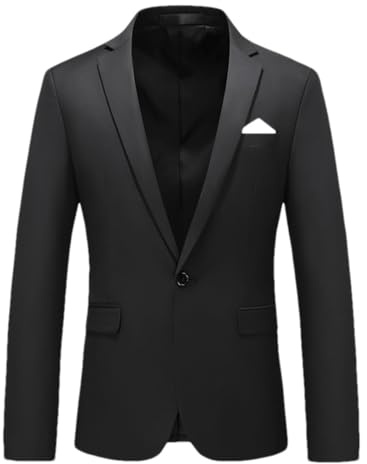 Suwequest Slim Fit kavaj för män affärer formell kavaj stilren herr casual kavajer, Svart, XXL