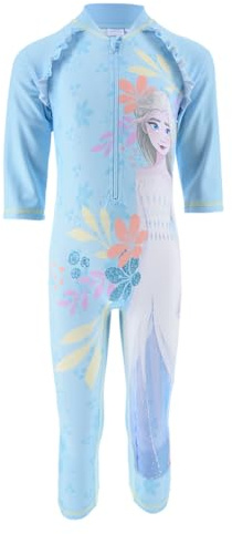 Disney Frozen Maillot de Bain Filles, Maillot de Bain Protection UV, Ensemble de Natation Une Pièce, Elsa T-Shirt et Pantalon de Bain, Tailles 4 a 8 Ans (FR/ES, Âge, 6 Ans, Taille Normale, Bleu)