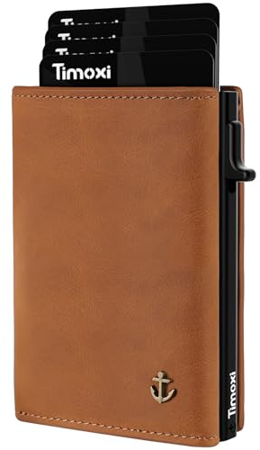 Timoxi Kreditkartenetui mit Münzfach und Magnetschalter Mini Wallet mit RFID-Schutz Slim Wallet mit Kartenbox aus Aluminiumlegierung (Magnetisch Braun)