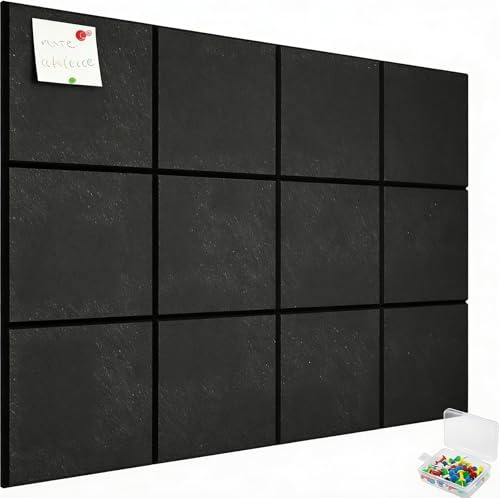 Uoisaiko Large Pin Board: 120x90cm Decorative Cork Board Vision Board with Self-Adhesive Tape Removable Notice Boards for Home Office Kitchen 12 Pack Felt Wall Tiles