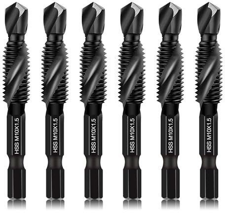 6 Packs M10 Combination Drill & Taps Bit Set, Screw Tapping Threading Tools in Size M10*1.5 with Anti-rust Black Coating, 6mm Hex Shank and Storage Case