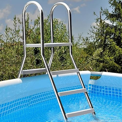 BOTOWI Oberirdische Poolleiter 4 Stufen, Trittleiter für oberirdische Schwimmbäder, Hochleistungs-Poolstufenleiter, Verdickung 304 Edelstahl Pooltreppe für Erwachsene Kinder, Belastung 500 lb