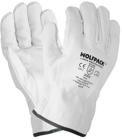 WOLFPACK LINEA PROFESIONAL Guantes De Trabajo De Piel Flor De Vacuno, Proteccion Laboral, Riesgos Mecanicos, Guantes De Seguridad De Cuero. Talla 7