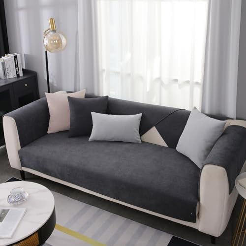 BWBIKE Chenille Housse de Canapé Antidérapante Matelassée Anti-Rayures Pour Animaux de Compagnie - Protection de Meubles, Gris Foncé, 70 x 180cm