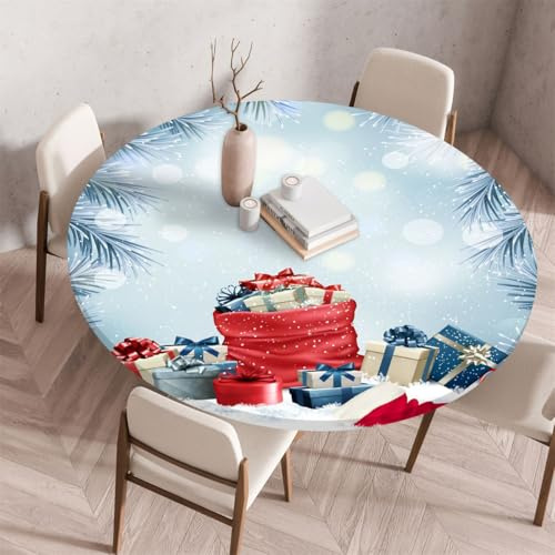 FANSU Weihnachten Tischdecke Rund Garten Abwaschbar,für Outdoor Gartentischdecke Rund Elastisch Schmutzabweisend für Garten Küche, Esstisch, Parteien (80cm,Winter)