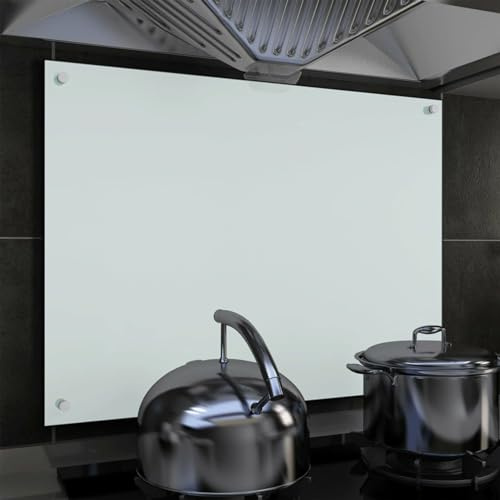Sufrk Kitchen Backsplash White 80x60 cm Tempered Glass,Tempered Glass Splashback for Kitchen,Toughened Glass Heat Resistant Splashbacks for Cookers - Pre-Drilled Holes with Fixing
