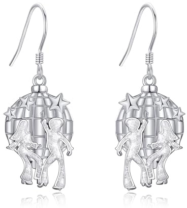 DAYLINLOVE 70er 80er 90er Ohrringe 925er Sterling Silber Discokugeln/Rosa Kassettenband Hängend Ohrhänge Hippie Rave Disco Musik Cosplay Schmuck Weihnachten Geschenke für Damen Frauen Mädchen