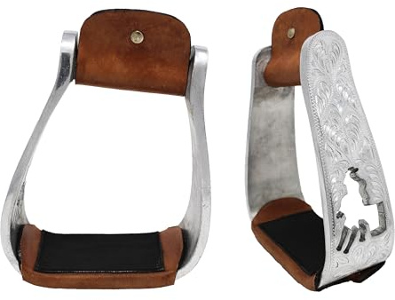 CHALLENGER Horse Western Turquoise Aluminium Engraved Barrel Racer Angled Stirrups 51151SL