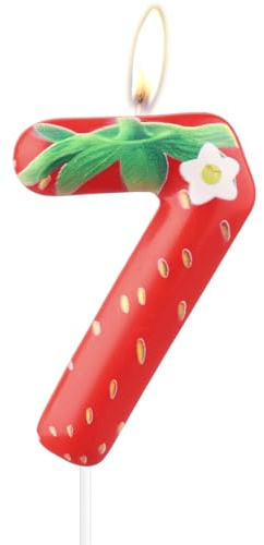 Geburtstagskuchen Zahl 7 Kerze, Rote Erdbeere Blume Geburtstagskerze für Jungen Mädchen, Party Dekoration Topper Geeignet für Verschiedene Aktivitäten, Familientreffen, Kindertag