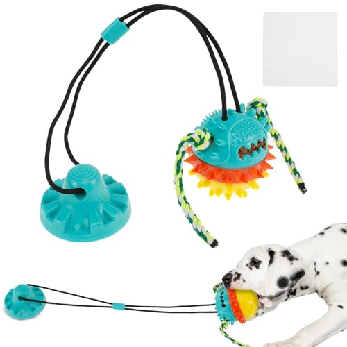 Sutowe Dog Tug Toy with Suction Cup Wear-Resistant Sucker Ball Tough Dog Toys Stimulating Teething Chew Toy Puppy Training Rope for Aggressive Chewers