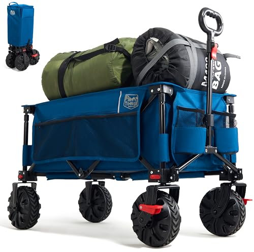 TIMBER RIDGE Carrello Spiaggia Ruote Grandi con Freno Carrello Pieghevole Trasporto Braccioli Regolabili e Tasche Laterali per Rimorchio Giardino Campeggio all'aperto Ogni Tipo di Terreno