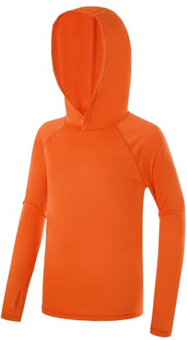 Poekuao Boys Rash Guard Hoodie UPF 50+ Sun Protection Long Sleeve Swim Shirt Quick Dry Kids SPF Surfing Fishing Water Beach Shirts Orange M