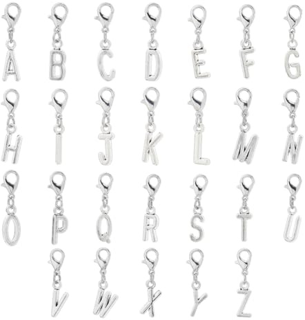 Hobbspring 52 pezzi A-Z alfabeto lettere borsa fascino lega iniziali ciondolo clip on charms maiuscole con chiusura a moschettone per borsa portachiavi