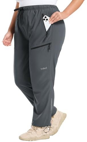BALEAF Damvandringsbyxor, storlek, cargobyxor, stretch, utomhusbyxor, vattenavvisande med dragkedjefickor, Mörkgrå, XXL plus size