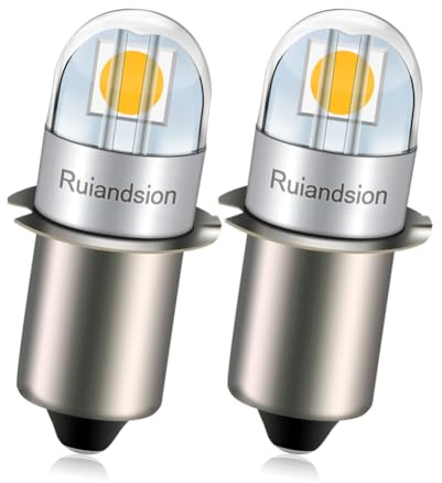 Ruiandsion Bombilla LED P13.5S de 12 V, sin polaridad, chip 3030 2SMD, iluminación de 360°, luz blanca cálida, 200 lm, repuesto para faros, linternas, linterna, paquete de 2